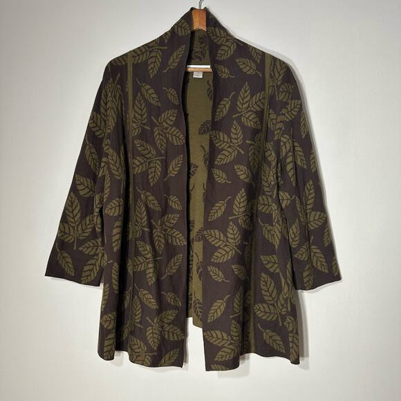 Christopher & Banks Sweaters - Christopher & Banks Brown Leaf Print Open Front Sweater Cardigan Women Size XL